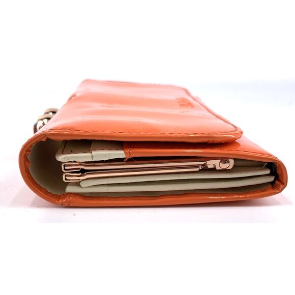 Ted Baker Wallet London Orange Patent Leather Crystal Kiss Lock Frenchie Lining - Picture 11 of 14
